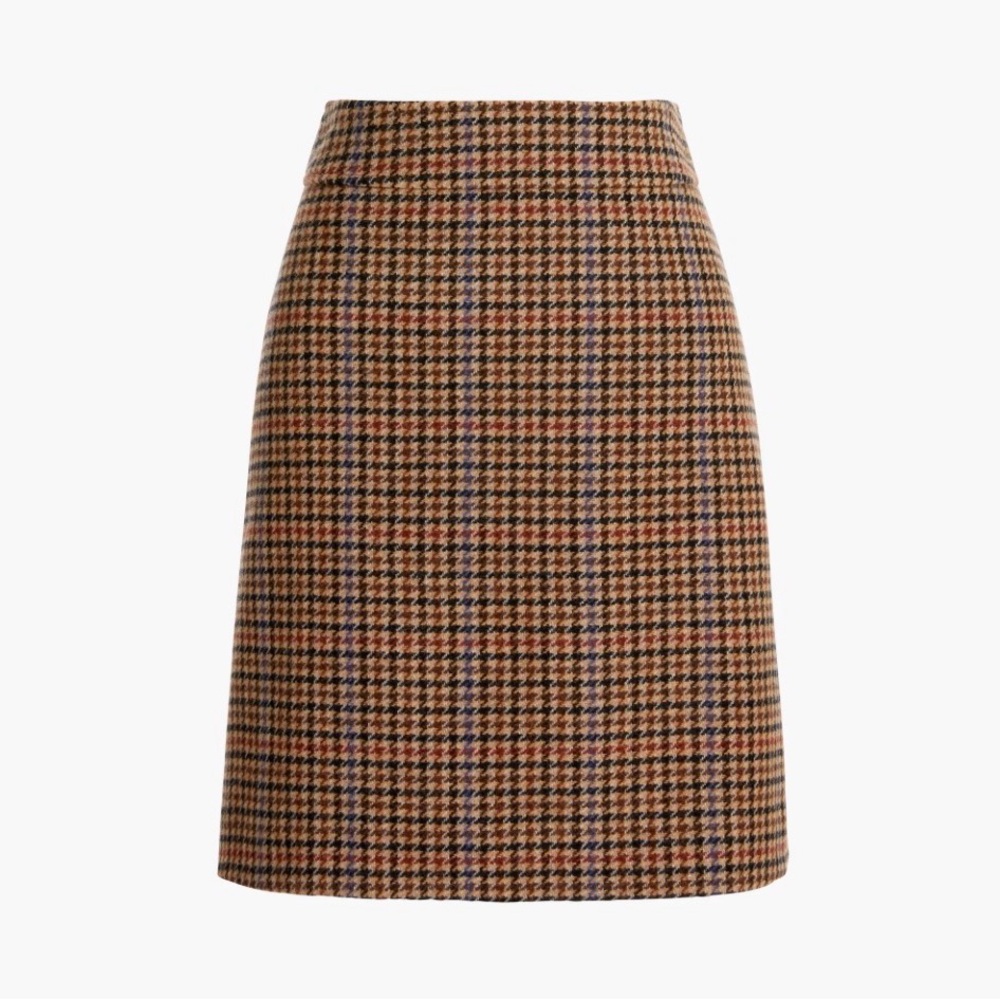 J.Crew Houndstooth Brown Wool-Blend Skirt Sz 2 - Picture 2 of 4
